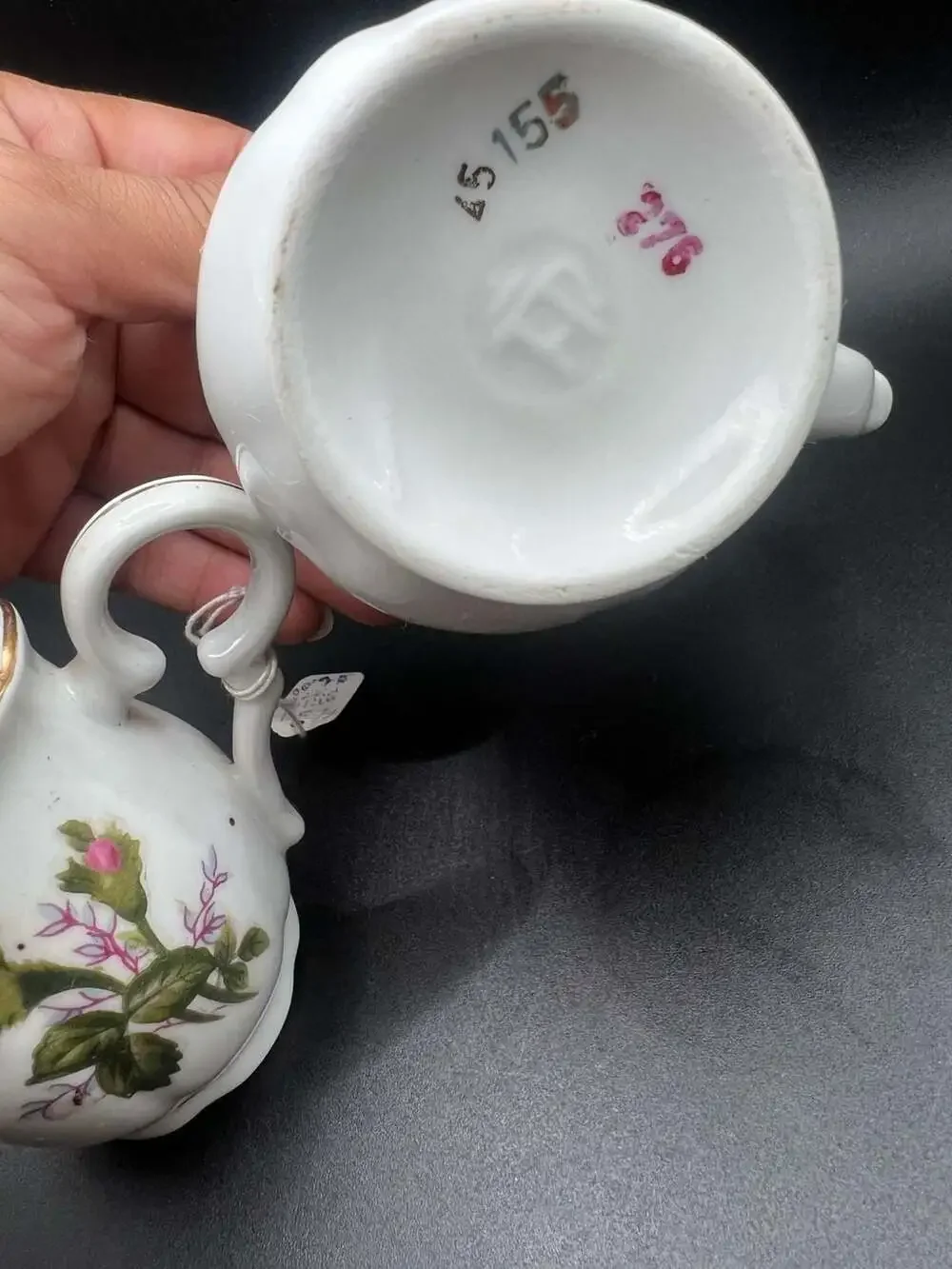 Vintage Japanese Porcelain Floral and Red-Gold Trim Creamer Pitchers (Set of 2)